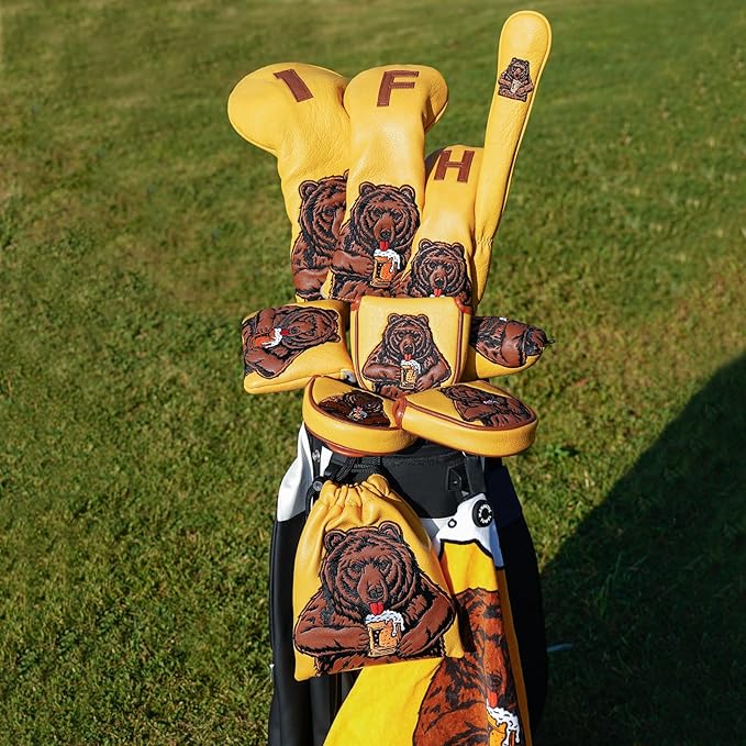 Golf Club Head Cover Golf Head Cover Driver Headcover Fairway Wood Headcover Hybrid Club Head Cover Golf Blade Mallet Putter Cover Beer Bear