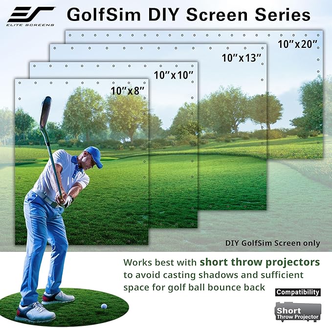 Elite Screens GolfSim DIY, 10'x10' Impact Projector Screen for Golf/Multi-Sport Simulation Screen with Metal Grommets. Folded Packing, DIY10X10-IPW1145-F