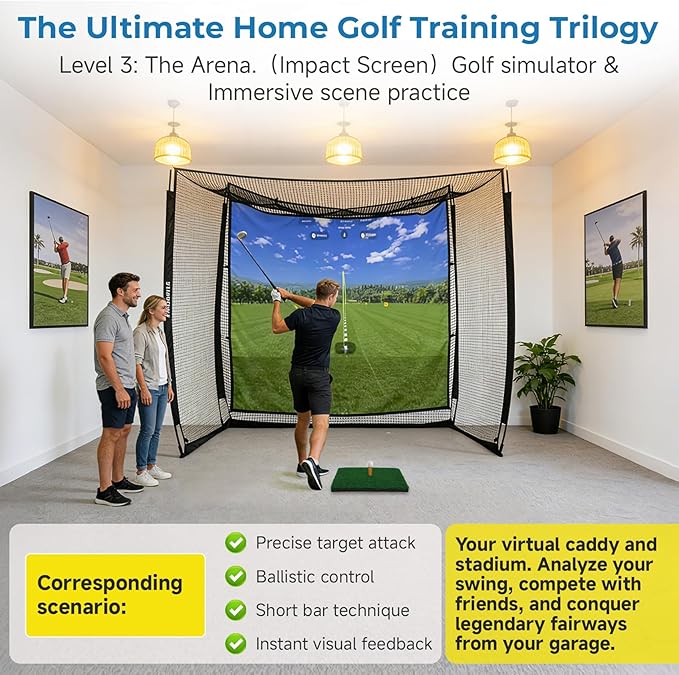 10x8 ft Golf Practice Hitting Net Cage Enclosure - Heavy-Duty Construction for Long-Lasting Practice, Impact Screen, Blank Simulator Screen, or Classic Net for Indoor/Outdoor Backyard Practice