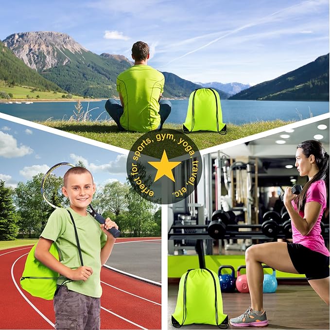 KUUQA 50Pcs Fluorescent green Drawstring Backpack Bulk Drawstring Bags String Bags Storage Bags Gym Backpack for Sport Gym Traveling