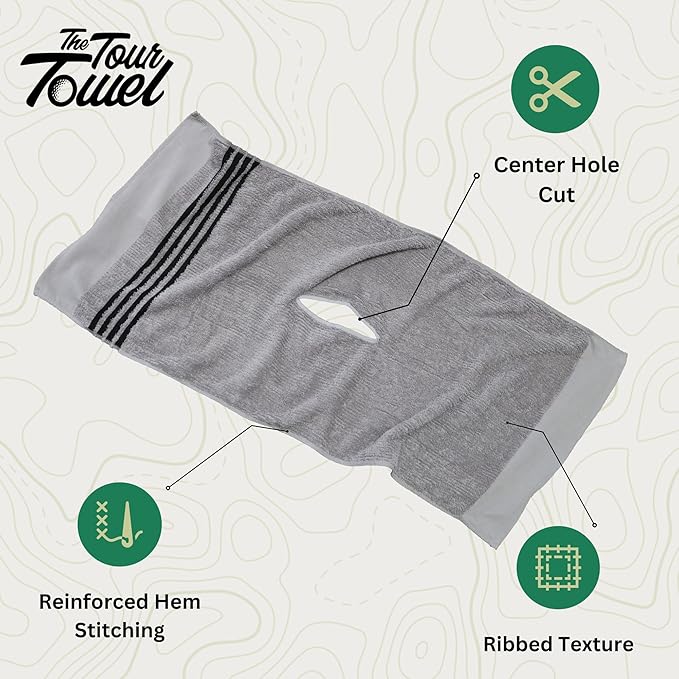 The Tour Towel | Large Golf Caddy Towel Terry Cloth, Absorbent 19" x 44", Center Cut, Perfect Hang Golf Cart Accessory and Golf Bag, Multiple Colors