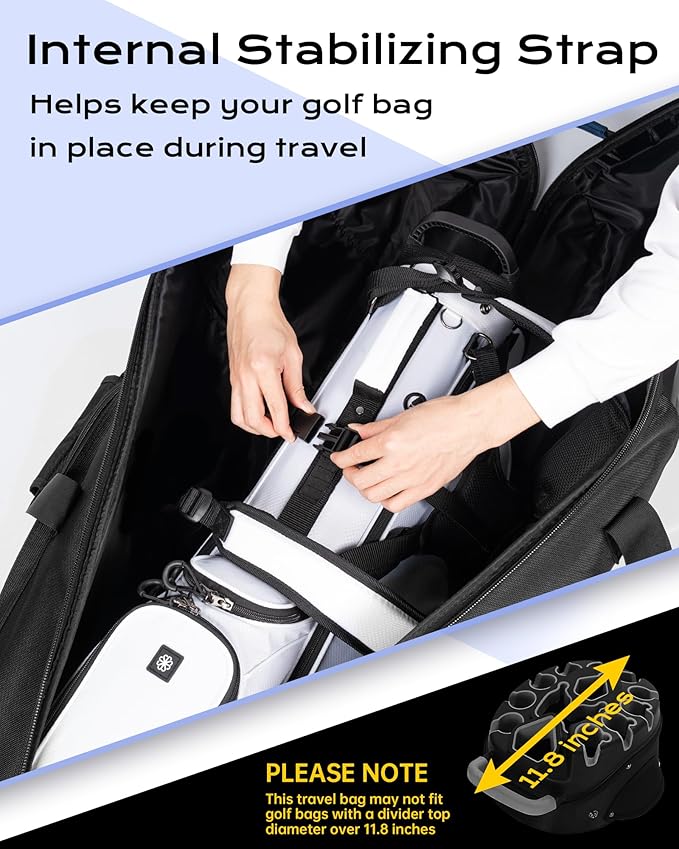 Golf Travel Bag with Hard Shell ABS Top - 1680D Heavy Duty Oxford Foldable Golf Club Travel Cover Case for Airlines with Wheels, Lockable Zippers & Reinforced Base