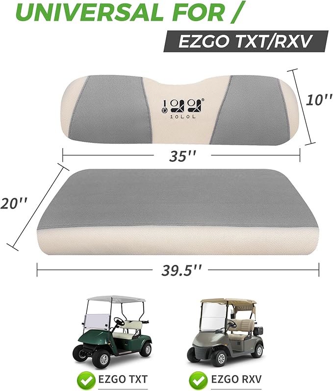 10L0L Golf Cart Seat Covers Kit - Universal Fit for EZGO TXT/RXV Front Seats | Breathable Mesh Fabric | Easy Installation | Gray & Beige (No Staples Required)