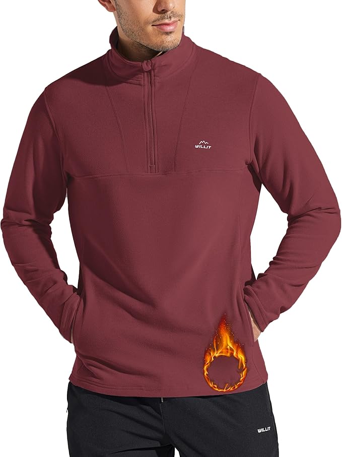 Willit Men's Winter Shirts Fleece Pullover with Pocket Quarter Zip Cold Weather Golf Hiking Casual Warm Shirts Long Sleeve