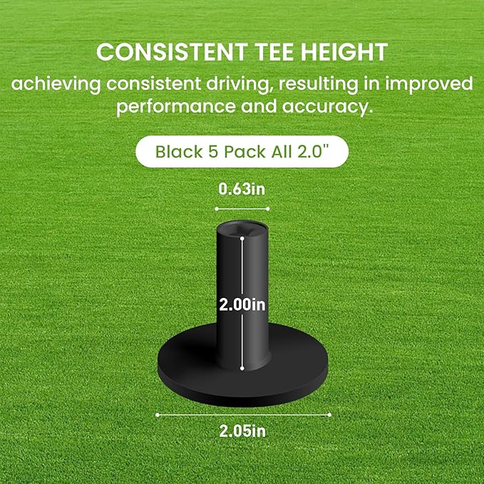 FINGER TEN Golf Rubber Tee Driving Range Value 5 Pack for Indoor Outdoor Practice Mat, Tee Adaptor Size 1.5’’ 2.0’’White Black Tee Holder Set for Hitting Mats