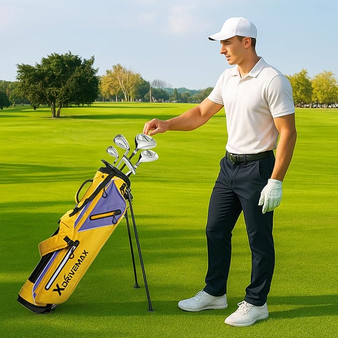 Golf Stand Bag, Lightweight Golf Bag with Stable Stand,Compact Design Featuring Easy-Carry Shoulder Straps, 4-Way Top, Essential Storage Pockets