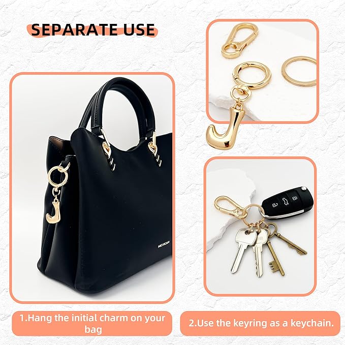 Gold Bubble Heart, Cherry, Bow & More Designs Letter Initial Keychain Bag Charms – Cute Purse Charms for Handbags