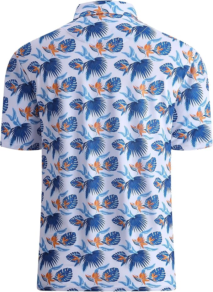 Esabel.C Golf Shirts for Men Dry Fit Performance Short Sleeve Print Moisture Wicking Collared Shirt