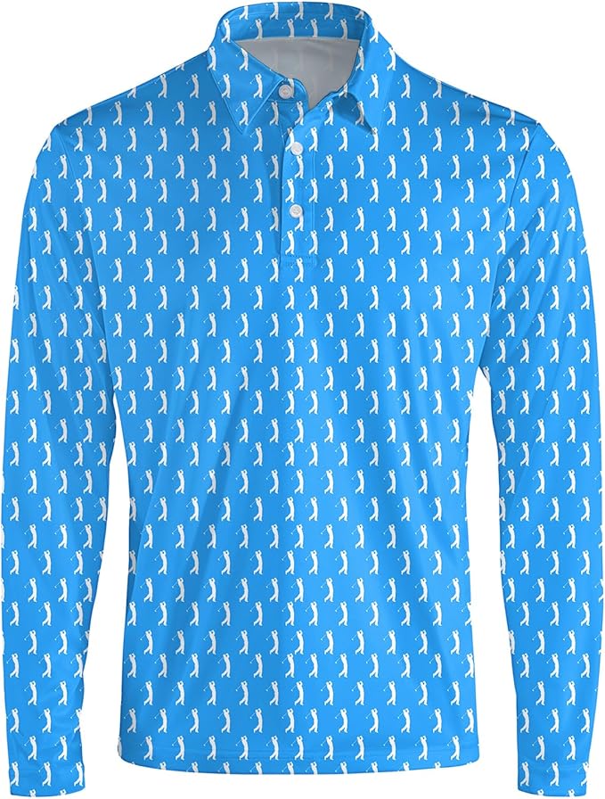 Men's Long Sleeve Golf Shirt Quick Dry 3 Button Work Fishing Outdoor Casual Collar Shirt