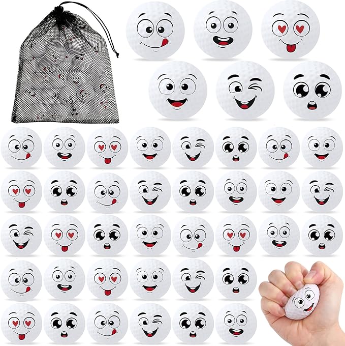 Syhood 48 Pcs Mini Golf Stress Ball Golf Party Favors 1.57 Inch Funny Face Squeeze Foam Balls with Storage Bag for Kids Men Women School Carnival Party Gift Bag Fillers