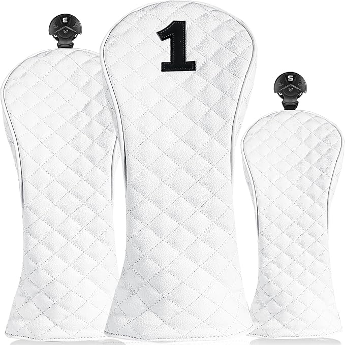FINGER TEN Golf Club Head Covers for Woods Driver Fairway Hybrid with Interchangeable Number Tag 1 3 5 Premium Leather Headcovers for Women Men