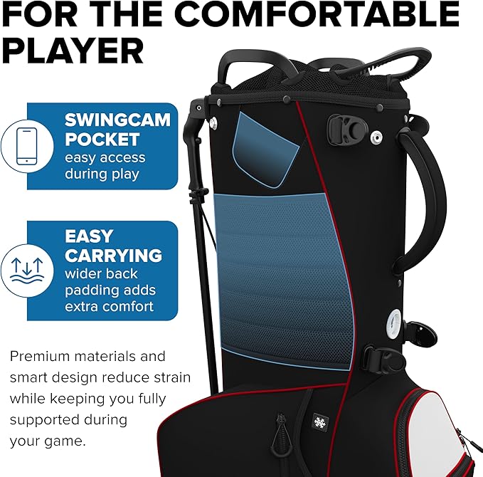Golf Stand Bag - Lightweight Golf Bag with Stand and 7 Way Dividers, Dual Strap, Waterproof Pocket, Insulated Sleeve, Easy-Lift Handles and Swing-Cam Holder