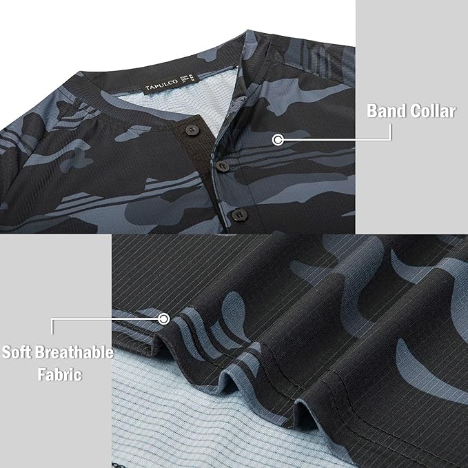 TAPULCO Mens Collarless Golf Shirts Short Sleeve Dry Fit Stretch Casual Breathable Lightweight Tshirts