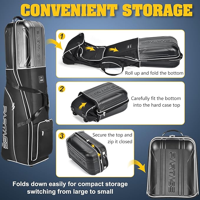 Golf Travel Bag Hard Case Top with Wheels, 900D Heavy Duty Oxford, Golf Bag Travel Case for Airlines, Protect Clubs and Easy to Maneuver-Black