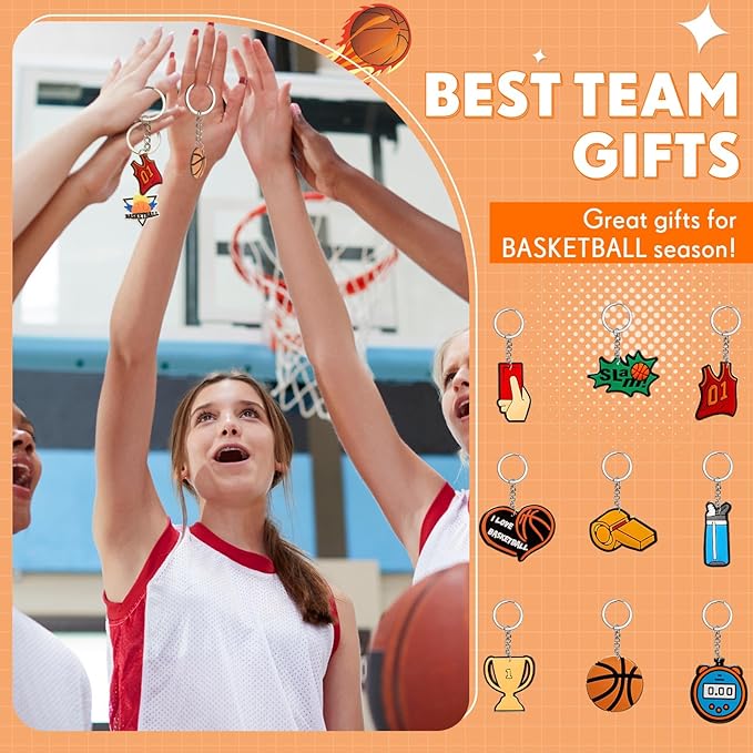 Batiyeer 36 Pack Basketball Keychains Bulk Party Favors Sports Ball Key Chains Funny Keyring Gifts for Women Men Birthday Supplies