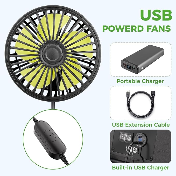 Universal Fan with Magnetic Bracket, 3 Speed Settings USB Powered Fan for Office Car Golf Cart with Magnetic Bracket