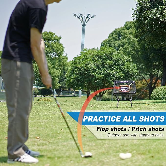 Foldable Chipping Net with Mat & Balls, Heavy-Duty Practice Golf Net Chipping Target, Backyard Golf Game & Gifts