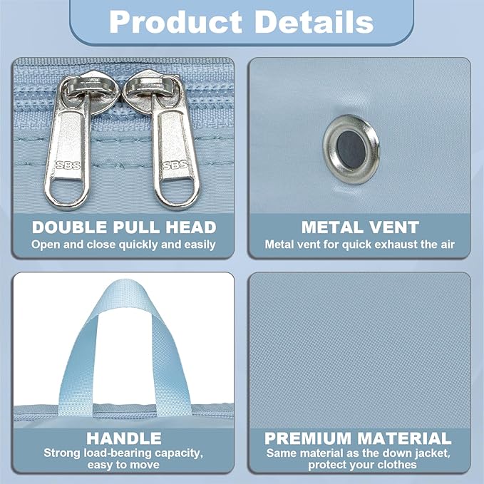 2 Set Compression Packing Cubes for Travel, Expandable Luggage Organizers Bag, Large Compression Cubes for Packing, Travel Accessories for Suitcase Organizer Bags Set (Light Blue)