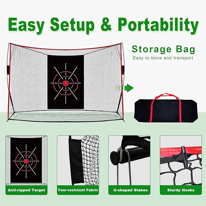Thicker Heavy Duty Golf Practice Net for Backyard (10x7ft) – Hitting and Chipping Net with Target Cloth, Indoor Outdoor Golf Netting for Garage, Real Ball Training Aid