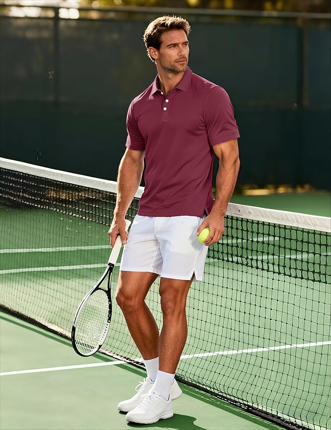MAGCOMSEN Men's Polo Shirts 3 Buttons Casual Work T Shirts Quick Dry Short Sleeve Golf Shirt Pique Jersey Outdoor Performance