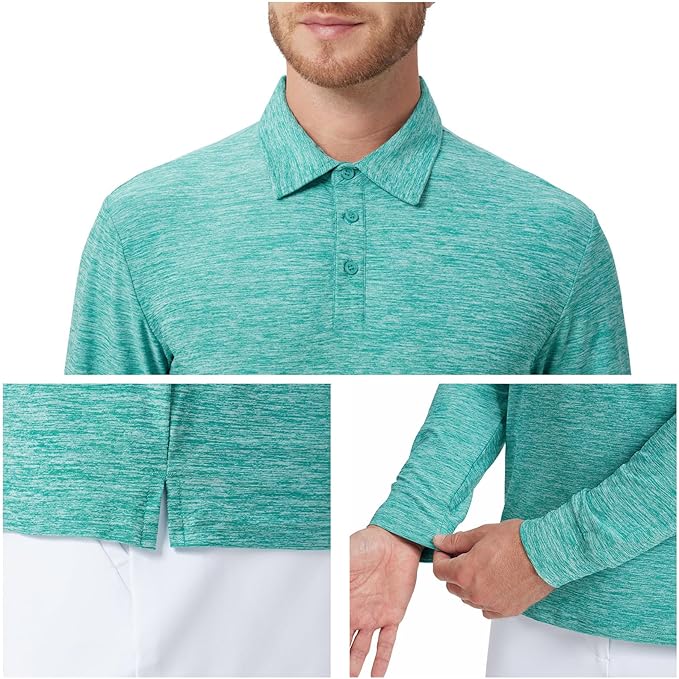NAVISKIN Men's Polo Shirts Long Sleeve Golf Shirts with Collar UPF 50 SPF Shirt for Men Quick Dry Moisture Wicking