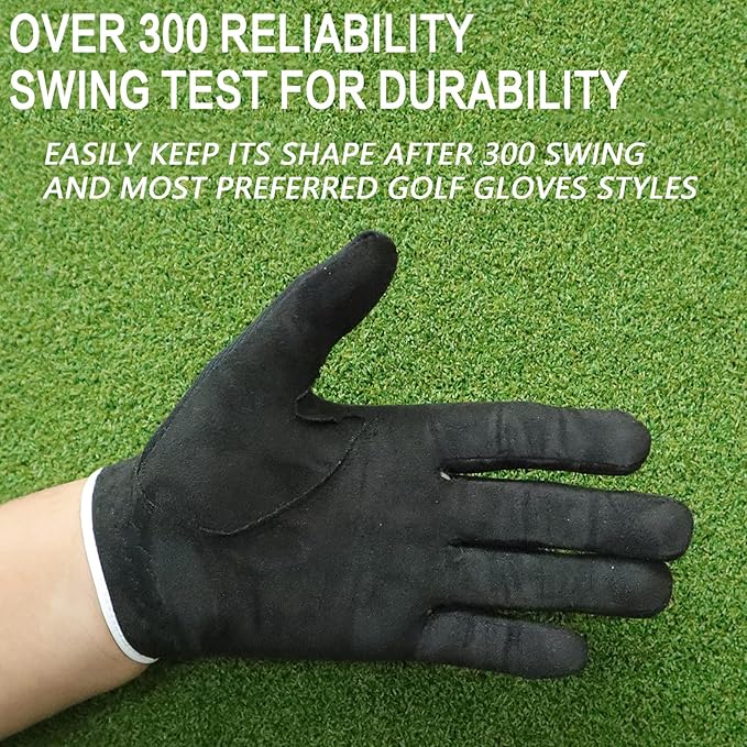 FINGER TEN Men's Golf Gloves for Right Left Handed Golfer Rain Grip Value 2 Pack, Golf Glove for Left or Right Hand Hot Wet Weather No Sweat Black Gray White Blue