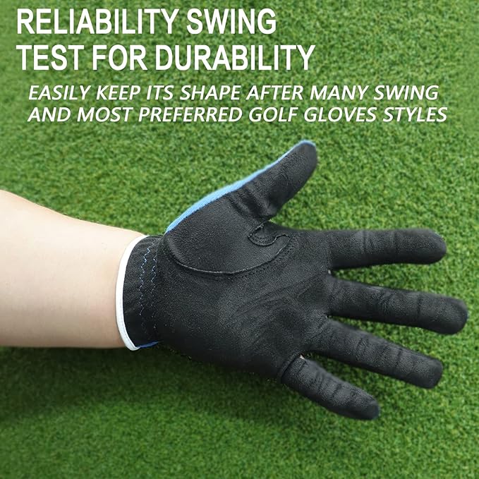 FINGER TEN Men's Golf Gloves for Right Left Handed Golfer Rain Grip Value 2 Pack, Golf Glove for Left or Right Hand Hot Wet Weather No Sweat Black Gray White Blue