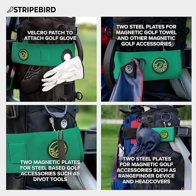 Stripebird - Premium Golf Cart Strap Sleeve Protector - Save Your Golf Bag from Golf Cart Straps - Includes Magnetic and Steel Plate for Magnetic Golf Accessories