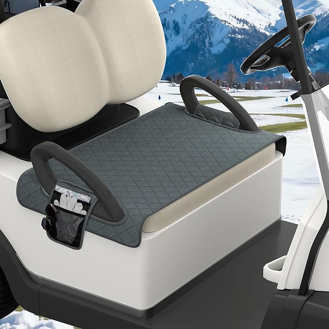 Universal Golf Cart Seat Covers Waterproof Golf Cart Seat Protector with 4 Side Pockets & Anti-Slip Bottom Fits for Most Golf Carts,Fits for EZGO, Club Car, Yamaha and More (Blue Grey)