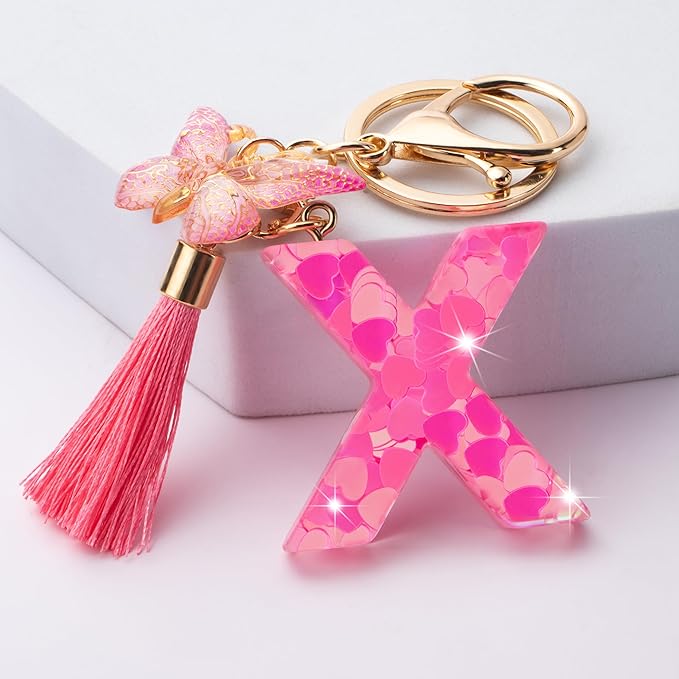 Suweibuke Colourful Cute Initial Letter Keychains for Women Girls with Tassel Butterfly, Charm for Purse Handbags Backpacks