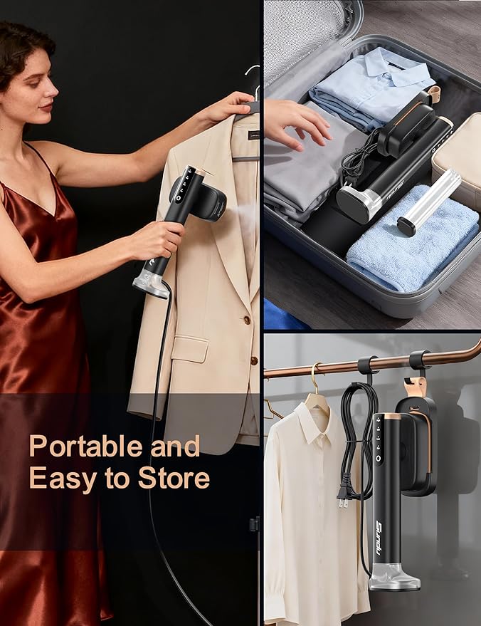 Travel Steamer for Clothes with 2 Water Tanks (180 ml and 100 ml),15s Fast Heat-up,24 g/min Strong Steam Performance, Portable Garment Steamer with Touch Control, LED Display, Steam Iron(Black)