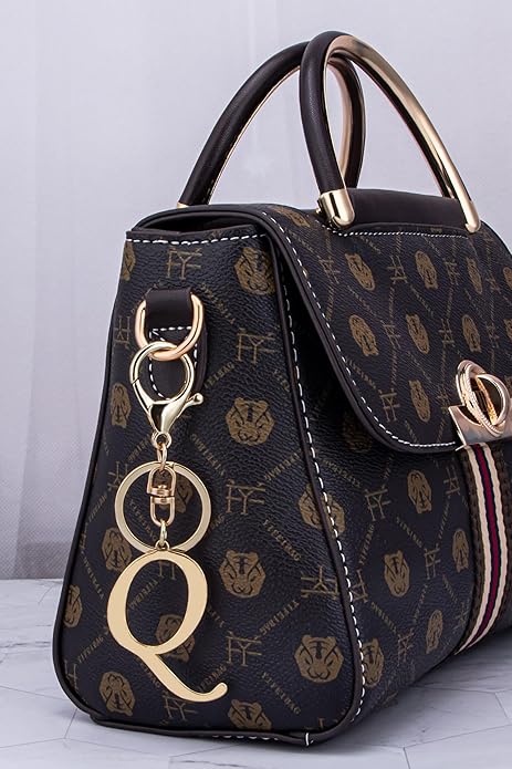 Cute Stainless Steel Gold Initial Letter Keychain for Women Girl, Charms for Key Handbag Backpack Bag, Personalized Gift