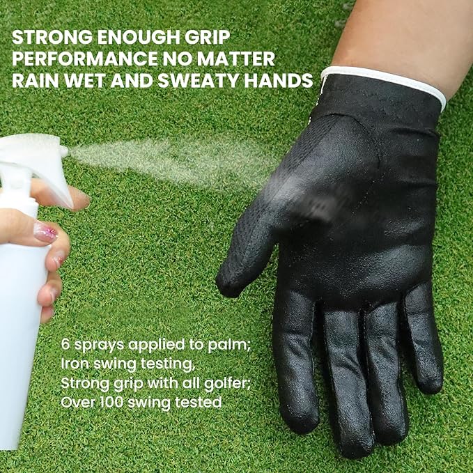 FINGER TEN Men's Golf Gloves for Right Left Handed Golfer Rain Grip Value 2 Pack, Golf Glove for Left or Right Hand Hot Wet Weather No Sweat Black Gray White Blue