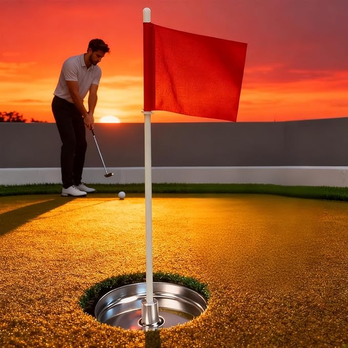 Golf Flag Set – Flags and Hole Cups, Green Cups with Portable Flagsticks | Ideal for Putting and Chipping Practice On Courses Or Backyard Driving Range for Skill Improvement Fun Activities