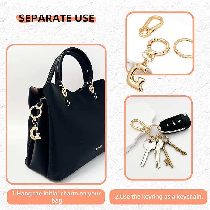 Gold Bubble Heart, Cherry, Bow & More Designs Letter Initial Keychain Bag Charms – Cute Purse Charms for Handbags