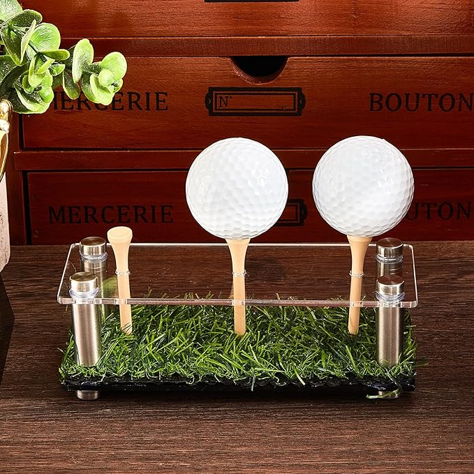 Menkxi Golf Ball Display Case Golf Ball Holder Stand Box with Black Base Acrylic Metal Turf Tee Memorabilia Show Decoration Office Gifts Decor(5.91 Inch)