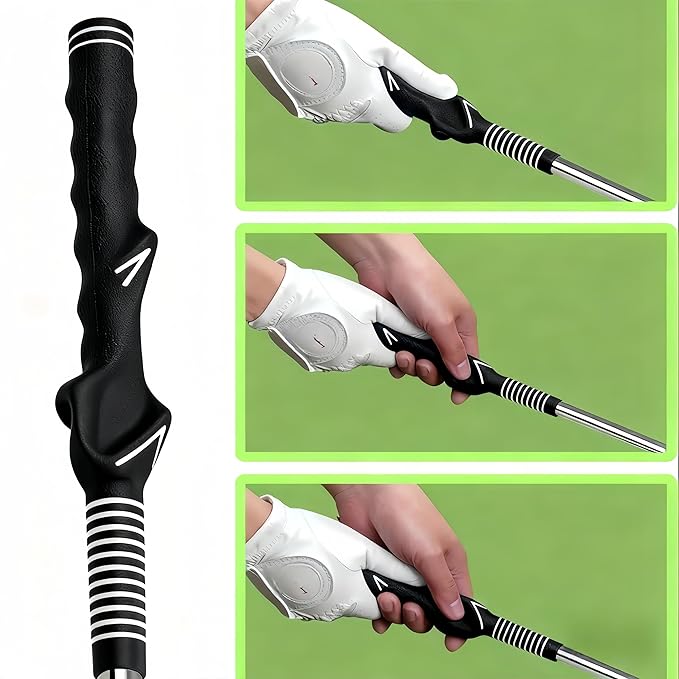 Retractable Golf Swing Training Aid,Right-Handed Golf Swing Trainer, Golf Grip Trainer with Click Feedback, Golf Stick for Practice Correction Indoor Outdoor Hitting (Black, Right-Handed)