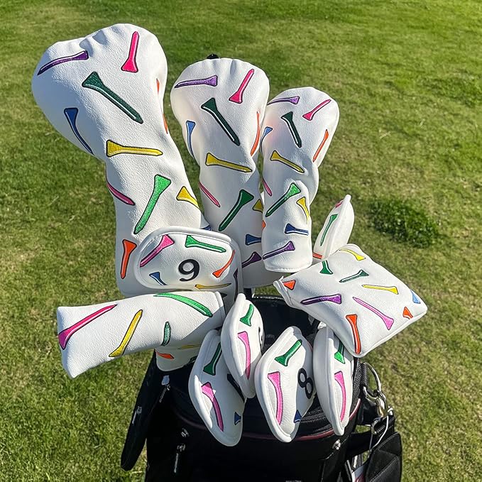 1 Pcs Montela Golf Club Covers,Colorful Birdie Tee 3 Wood Headcover Driver Headcover Fairway Wood Head Covers Hybrid Headcover Leather Golf Head Covers for Odyssey Scotty Cameron Taylormade