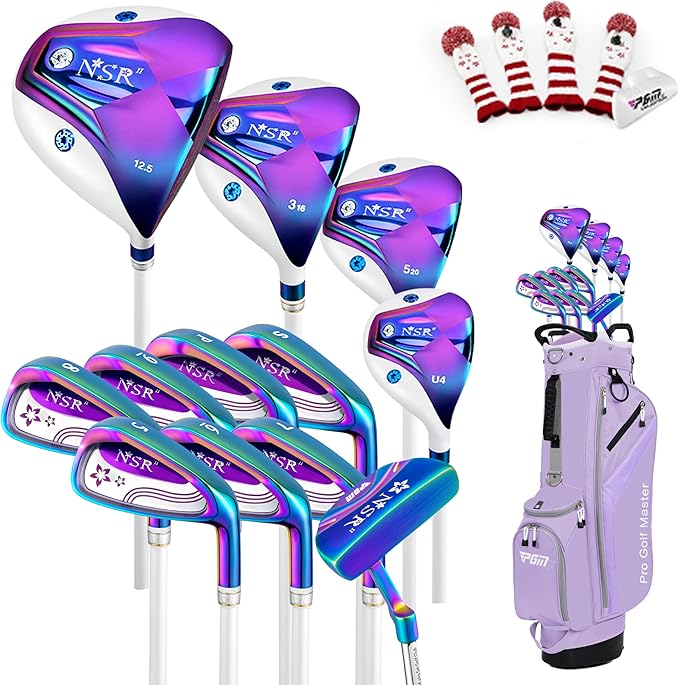 PGM Lady Golf Club Set NSR 12-Piece – Complete Right Handed Set with Lightweight Graphite Shafts, Forged Titanium Driver, Stand Bag – Ideal for Beginner & Intermediate Women Golfers