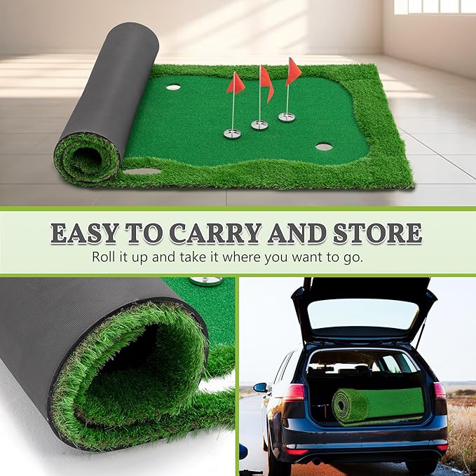 Golf Putting Green Mat Professional Practice Mat with Putter,Movable Golf Cup, Slope Pad Professional Practice Mat for Outdoor/Indoor Training