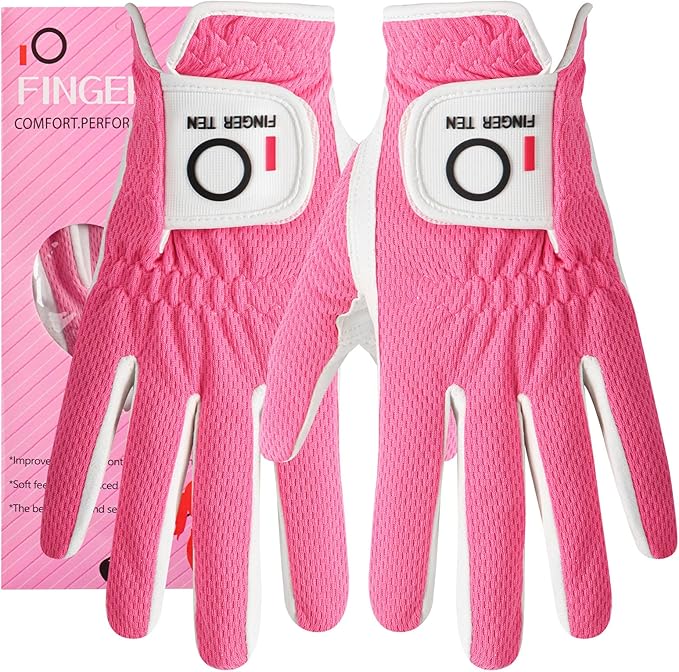 FINGER TEN Womens Golf Glove Right Handed Golfer Left Hand Rain Grip Hot Wet All Weather Value 2 Pack, Golf Gloves Breathable Flexible for Ladies Women