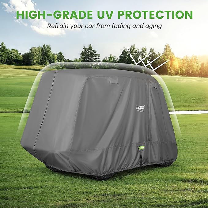 10L0L 2/4/4+2 Passenger Golf Cart Cover Upgrade Extended Roof, 600D Waterproof Snowproof Windproof Sunproof Durable Full Golf Cart Covers for Yamaha,EZGO,Club Car and Other