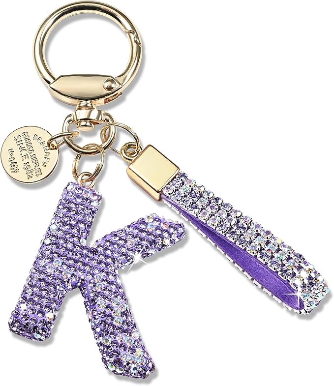 Pink Blue White Initial Letter Keychain Gift for Women Girls Bling Sparkly Cute Backpack Car Key Accessories Lanyard