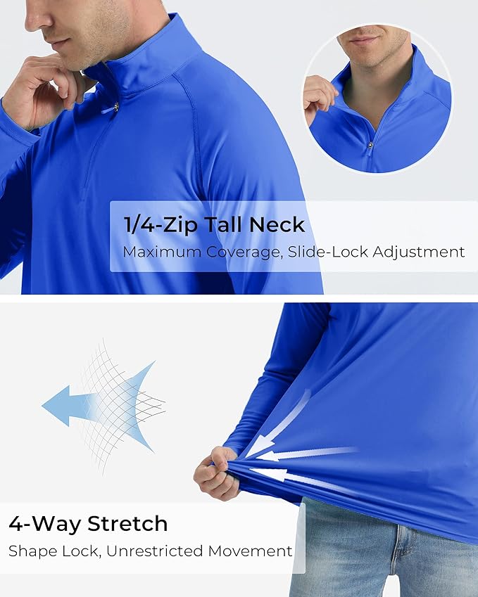 Boladeci Men's UPF 50+ Sun Shirts 1/4 Zip Long Sleeve SPF UV Protection Lightweight Quick Dry Quarter Zip Golf Shirts
