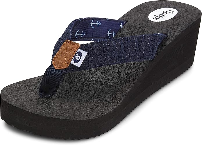 Floopi High Heel Wedge Sandals for Women-Comfort Yoga Mat Footbed for Support, Flip Flop Thong Platforms for Summer
