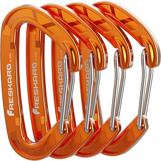 FresKaro 15kN-3372lbs Heavy Duty Wiregate Carabiners, Reliable Time-Tested Stainless Steel Spring Gate, for Camping, Hiking, Hammocks, Backpacking, Dog Leash etc., 3.15inch