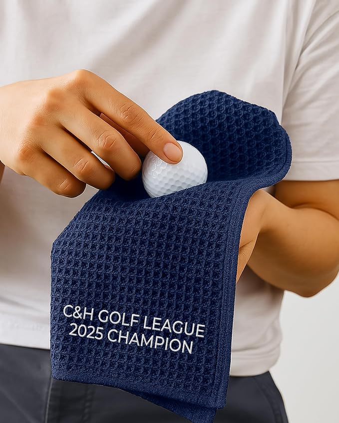 Custom Golf Towel for Golf Bags, Balls - Add Your Embroidered Name - Personalized Trifold Golf Bag Towels with Clip, for Men and Women