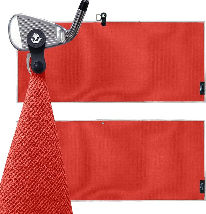 4Monster Golf Towels 3-Pack with Detachable Magnet and Portable Pouch, Quick-Dry Microfiber Golf Towel Set for Golf Bags,Custom Towel Gifts for Men or Women (2, Red)