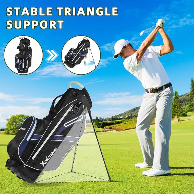 Golf Stand Bag, Lightweight Golf Bag with 8-Way Top Dividers, Golf Bag for Men & Women with Adjustable Dual Strap, Rain Cover, Cooler and Golf Accessory Kit