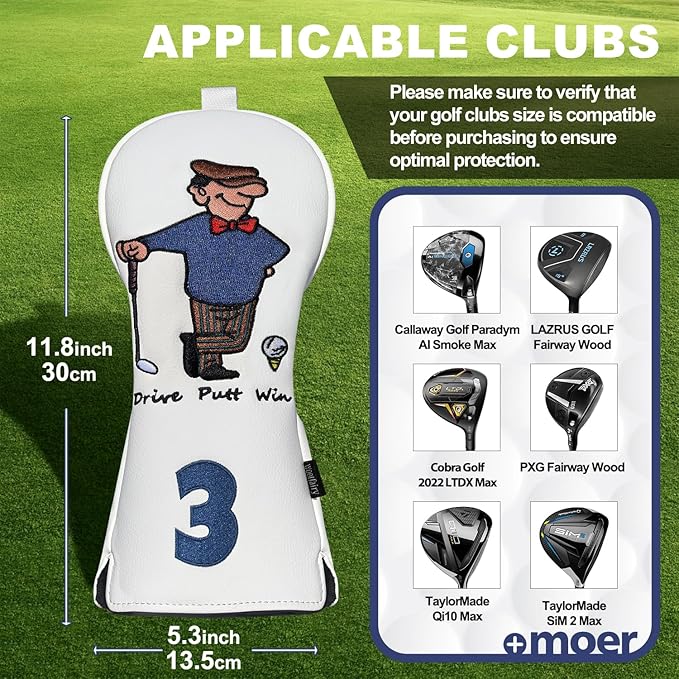 Golf Club Cover for Driver Fairway Wood Hybrid Mallet Putter Cover, Wootfairy Golf Club Headcovers Waterproof Leather White Accessories Compatible with Taylormade Odyssey and More Brand
